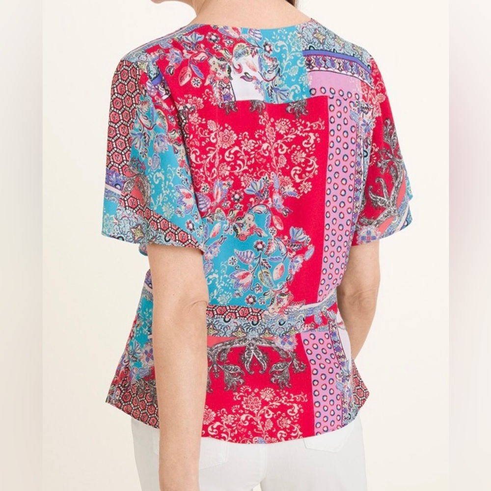 NWT Chico’s Patchwork Peplum Flutter-Sleeve Top S… - image 5